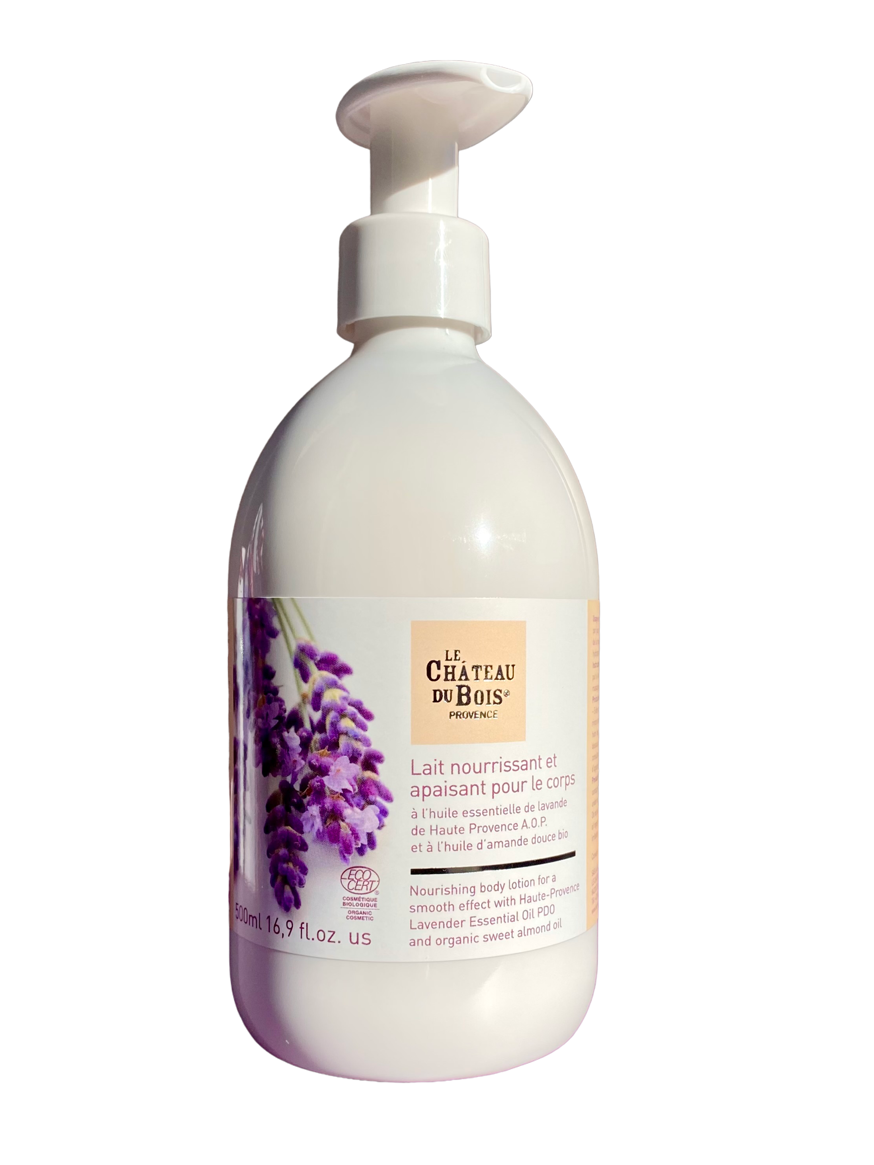 Nourishing and soothing milk for the body, certified organic lavender - 500ml pump bottle